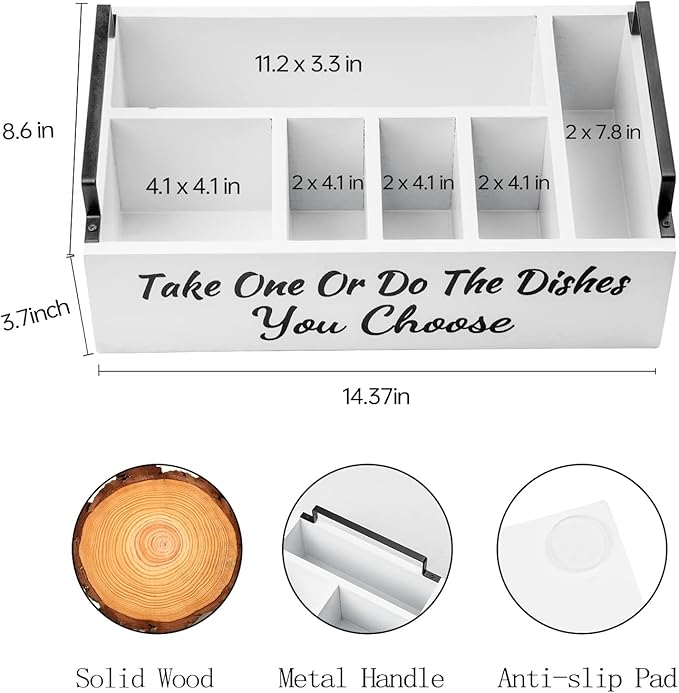 Paper Plate Organizer for Countertop, Utensil Caddy with 6 Compartments for Paper Plates, Cups and Napkins (White)