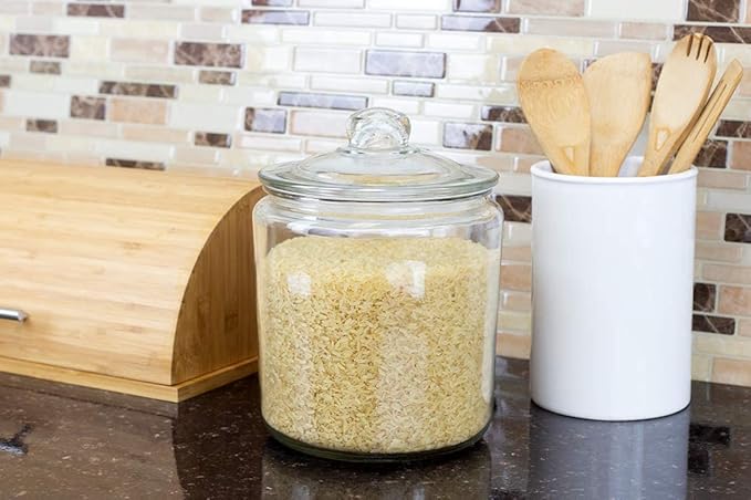 Home Basics Large Kno Renaissance Collection Glass Jar Round Container with Easy Grab Knob Handles (Clear) for Kitchen, Bathroom, Laundry, Craft, Office