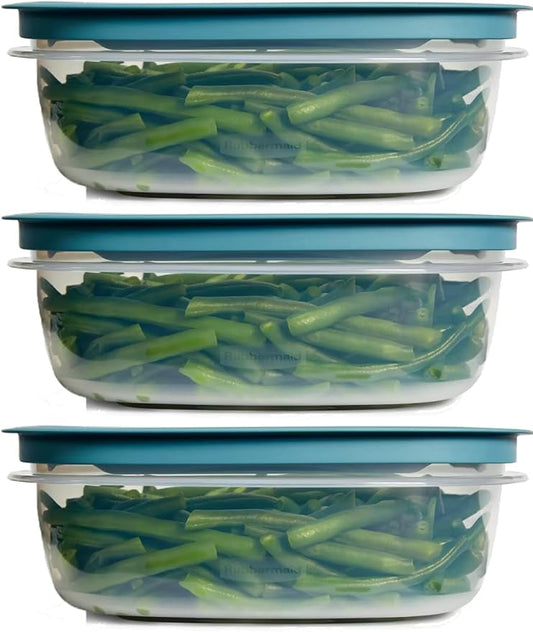 Rubbermaid Storage Containers, Easy Find Lids, Teal, 9-cup, Flex & Seal, Leak Proof Lids, Food Storage Set, Clear Meal Prep Flex Containers, 3 Piece Set, Assortment