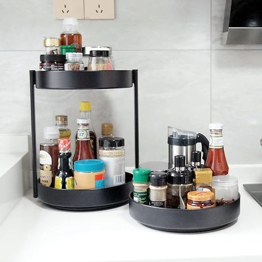 2-Tier 360° Lazy Susan Organizer, 10 inch Metal Steel Rotating Spice Rack, Turntable Organizer for Cabinet, Pantry, Bathroom, Countertop