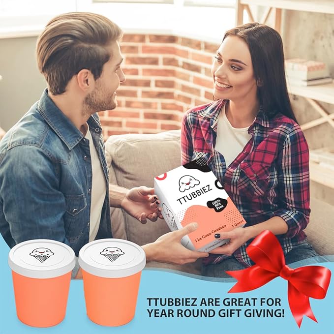 Ice Cream Containers (2 Pack - 1 Quart Each), Ice Cream Containers for Homemade Ice Cream, Ice Cream Storage Containers for Freezer, 1 Quart Freezer Containers for Ice Cream Storage - Berry