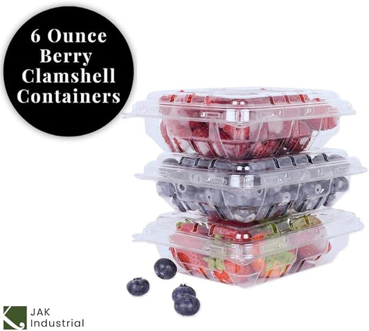 42 Pack - 6 Ounce Clear Plastic Vented Berry Containers with Clamshell Lids - For Blueberries, Raspberries, Blackberries