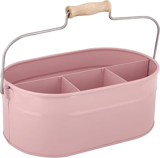 Alpha Living Home Farmhouse Utensil Caddy – 4-Compartment Silverware & Kitchen Organizer with Sturdy Wooden Handle, Durable Powder-Coated Finish (Lemonade)