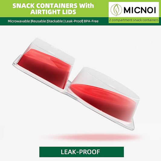 10 Pack Snack Containers, Reusable 2 Compartment Condiment Containers with Lids, Ideal for On-the-Go Mini Sauce Boxes & Lunchable Snack Packs for Kids and Adults, BPA-Free