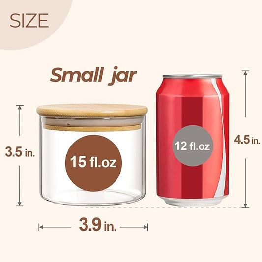 ComSaf 15oz Glass Food Storage Jars Set of 6, Clear Glass Storage Containers with Lids, Pantry Organization Jar, Spice, Blooming Tea, Coffee, Cookie and Sugar Container, Small jar Set for Kitchen