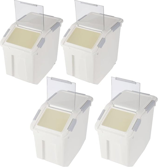 Pack-4 Ingredient Storage Bins (25 L Pack-2) (15 L Pack-2) with Wheels Seal Locking Lid PP