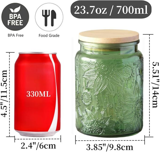 ANSQU Green Glass Canister, Candy Jar with Lid, 23.7 FL OZ Vintage Colored Mason Jars for Kitchen Decorative Jar for Coffee Tea Candy Cookies, Cute Jars (Green, 1 Pack)