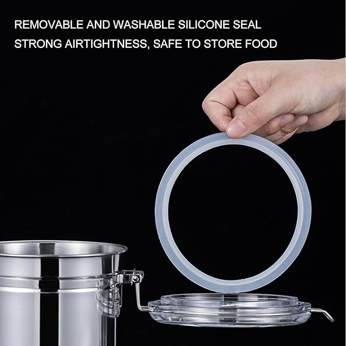 Stainless Steel Canisters for the Kitchen Food Storage Container Sealed Can with Clear Lid for Kitchen Counter Tea Sugar Coffee Candy(4#)