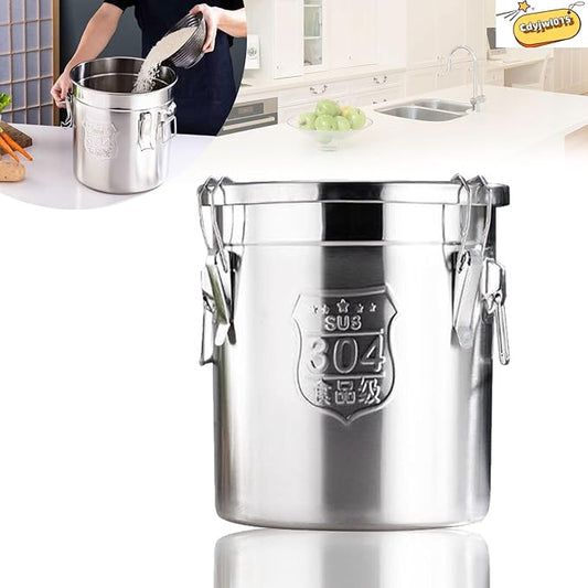 Stainless Steel Airtight Canister for Kitchen, Canisters Container with Lids, Three-buckle Sealing, Airtight Food Storage Container, for Home Hotels and Canteens for Rice, Flour, Grain, Coffee Bean