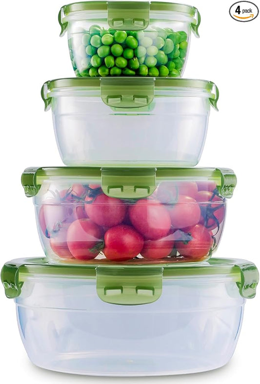 Today's Present Food Storage Container with Lids Set For 4, Plastic Mixing Bowls, Airtight Stackable Leakproof Reusable Storage Containers for Kitchen, BPA Free, Microwave, Dishwasher, Freezer Safe