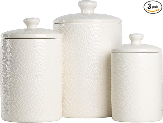 10 Strawberry Street CAN WHT Kitchen Canister Set, 3 Piece, Tide White