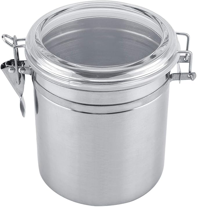 Stainless Steel Coffee Canister, Airtight Ground Coffee Bean Storage Container Keep Bean Fresh Organizer Jars Clear Clamp Lid Large Capacity for Kitchen Organization Pantry Tea Flour Sugar 1450ml