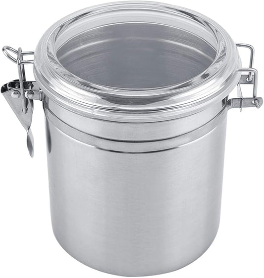 Stainless Steel Coffee Canister, Airtight Ground Coffee Bean Storage Container Keep Bean Fresh Organizer Jars Clear Clamp Lid Large Capacity for Kitchen Organization Pantry Tea Flour Sugar 1450ml