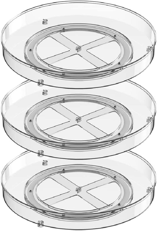 Lazy Susan Turntable Spice Rack Organizer Round Clear Food Storage Container Rotating Condiments Spinning Organizer for Kitchen, Cabinets, Pantry, Refrigerator, Countertops - Set of 3
