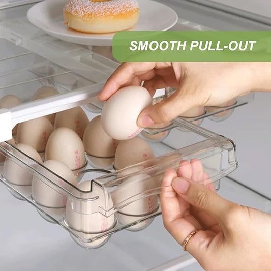 Yatmung 2 Pack Fridge Drawer Organizer - Egg Holder For Refrigerator Pull Out - Transparent Deli Drawer Organization Bin - Meat, Cheese - Sliding Storage Containers for Fridge Shelf Under 1.1"