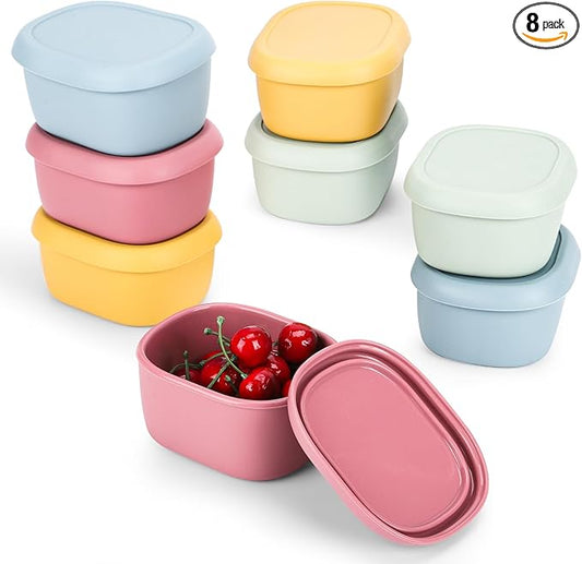 8 pcs 10 oz Silicone Snack Containers for Kids Small Food Containers with Lids, Fruit Container for Lunch, Stackable Lunch Container for Kids, Daycare, School and Travel