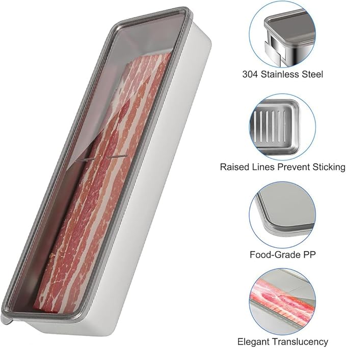 Stainless Steel Airtight Cheese Container with Lid - Bacon Holder, 10.5 Inches Long