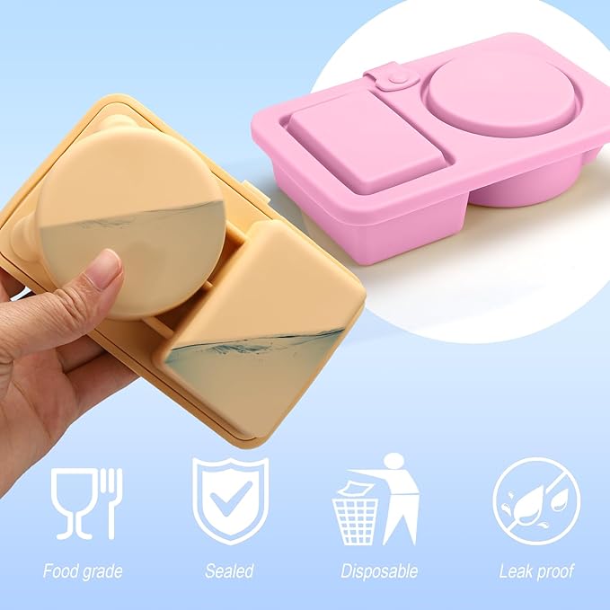 Palksky Silicone Snack Container with Lids, 4Pack 2/Tow/Double Compartment Snackle Box Containers, Reusable Condiment Containers, Small Mini Food Snack Boxs