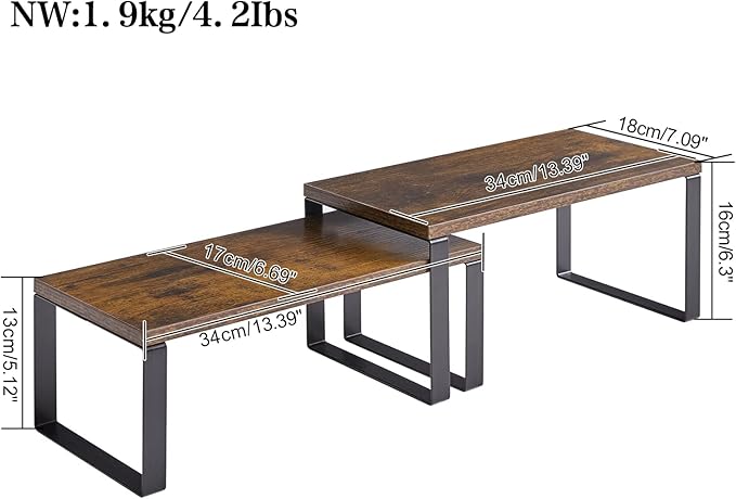 YMYNY Cabinet Shelf Organizer, Spice Racks Set of 4, Kitchen Counter Shelves, Stackable, Cupboard Organizer for Dishes, Seasoning, Cosmetics, Cans, Coffee Mugs, Rustic Brown, UHSR002H-2