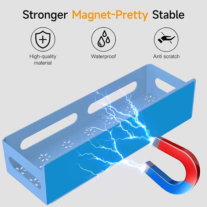 4 Pack Magnetic Spice Rack for Refrigerator, Spice Rack Organizer, Moveable Magnetic Shelf Fridge Organizer with 4 Hooks for Kitchen and Oven Organization, Blue
