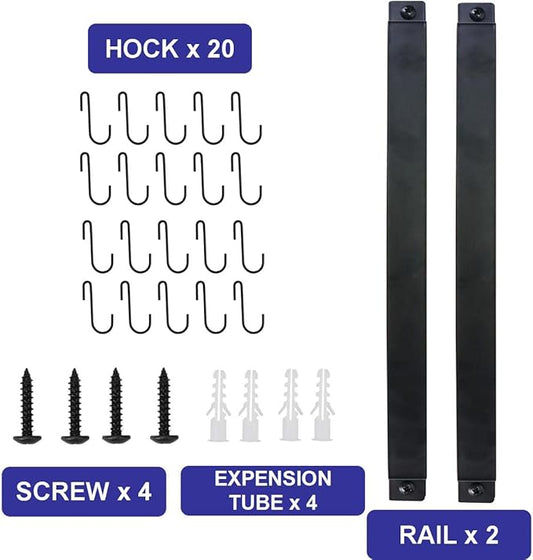 Joben Oligey Utensil Holder, Kitchen Rail With 10 Hooks, Pots and Pans Organizer Hanger, Wall Mounted Wrought Iron Hanging Black 17 Inch for Coffee Mug Rack Cup Hanging, Set of 2