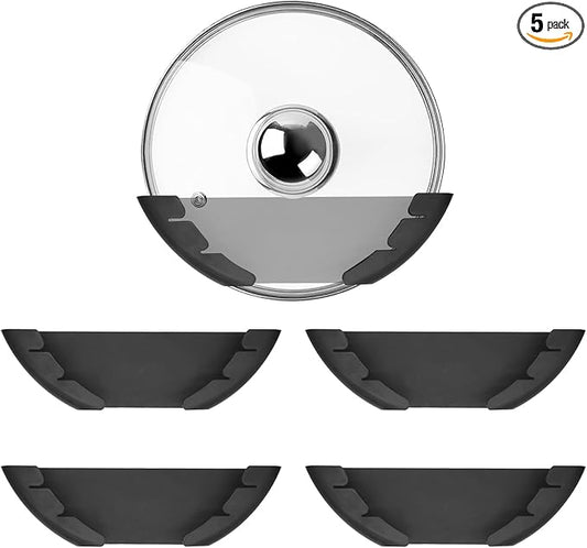Universal Pot Lid Organizer for Cabinet, 5 Pcs Pan Lids Organizers Inside Cabinet Door Wall Mount Pots Top Storage Rack Holder for Kitchen, Fits 6" to 13.5" (5pcs black)