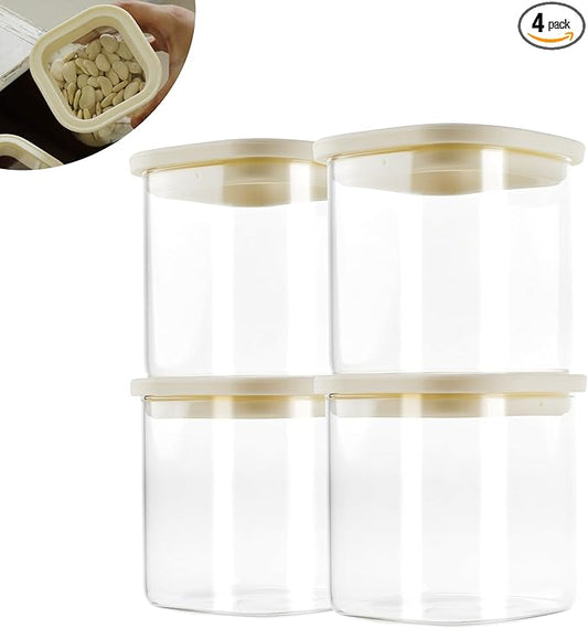 4pcs 25oz Square Pantry Glass Jars with Clear Airtight Lids Kitchen Canisters Sets for Flour, Sugar Refrigerator Safe