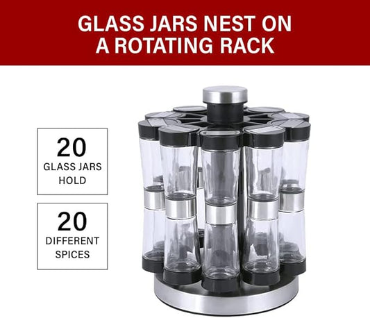 Orii Hourglass Kitchen Spice Rack with 20 EMPTY jars with FREE Stainless Steel Funnel and Labels