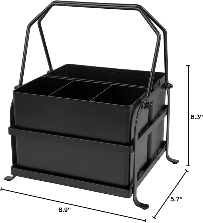 Silverware Caddy Utensil Organizer With Handle, Outdoor Picnic and Camping Utensil Holder, Flatware Holder for Party Gatherings, Metal - Black