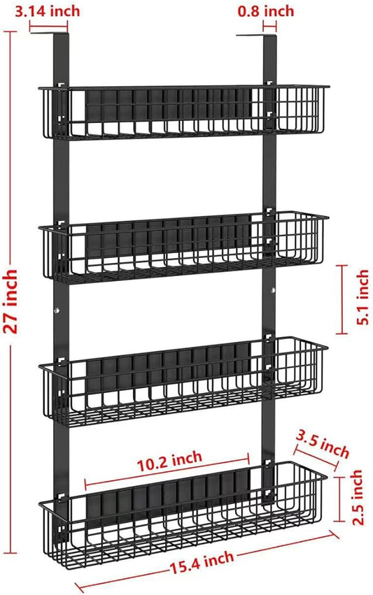 4 Tier Magnetic Spice Rack | Strongly Magnetic Spice Shelf with Utility Hooks | Refrigerator Spice Storage | Kitchen Storage Rack for Placing Seasoning Bottles, Plastic Wraps or Garbage Bags (Black)