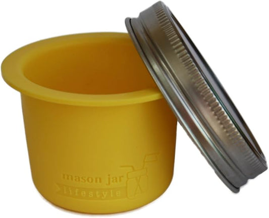 Divider Cup by Mason Jar Lifestyle - For Salads, Dips, and Snacks. Plastic Free Bento Lunch Container(Lemon Yellow, Wide Mouth)