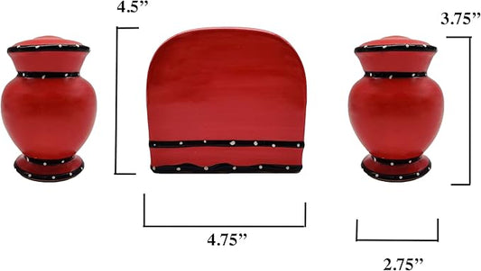 Tuscany Hand Painted Red Ruffle Salt and Pepper, Napkin Holder Set, 85228