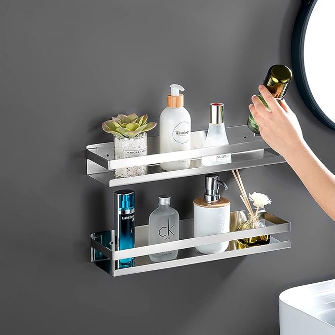 CONRUSER Wall Mounted Spice Rack, Stainless Steel Kitchen Organizer Shelves Hanging Storage Shelf Brushed Steel Seasoning Rack (50CM)