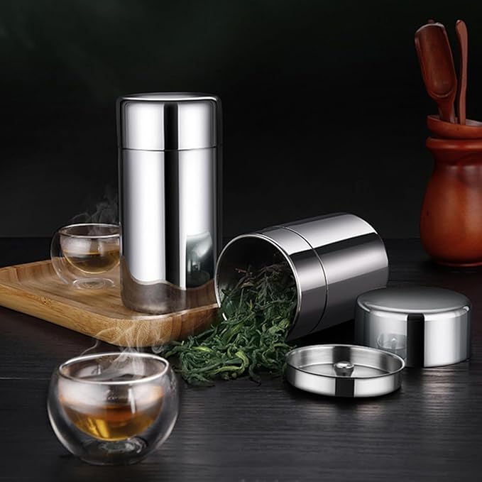 Stainless Steel Canister, 550ml Airtight Canister Storage Container for Tea Bag, Loose Tea, Pantry Storage (L) 5.8x3.3in