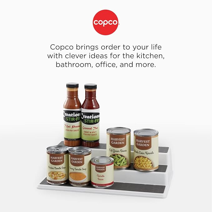 Copco Non-Skid 3-Tier Spice Pantry Kitchen Cabinet Organizer, 10-Inch, White/Gray