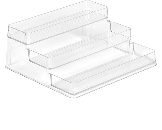 Richards 3 Tier Shelf Spice 10" x 4" x 9" Clear Plastic Rack for Cabinet-Eliminate Household Clutter-Organize Canned Food, Seasoning in Pantry