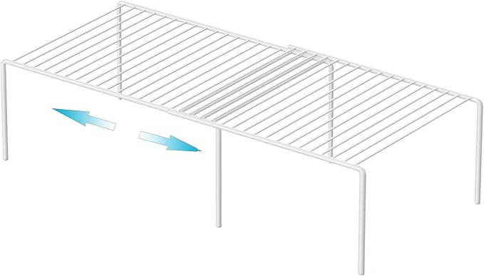 iPEGTOP Expandable Freezer Cabinet Storage Shelf, 2 Pieces Rustproof Spice Rack, Adjustable Kitchen Organizer Counter Fridge Pantry Shelf Space Saver (White)