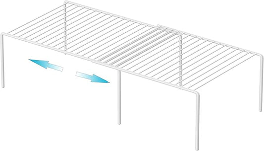 iPEGTOP Expandable Freezer Cabinet Storage Shelf, 2 Pieces Rustproof Spice Rack, Adjustable Kitchen Organizer Counter Fridge Pantry Shelf Space Saver (White)