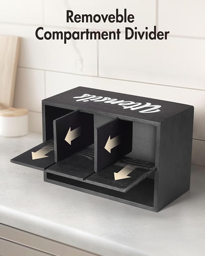 Silverware Caddy for Party with 4 Compartments, Wooden Kitchen Utensil Holder for Countertop, Picnic Utensils Storage Organizer, Plastic Cutlery Holder, Flatware Caddy for Spoon, Fork(Black)