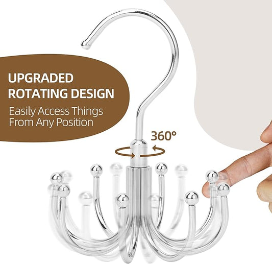 ZEDODIER Belt Hanger, 4 Pack Rotatable Belt Rack Closet Accessories Organizer, Maximum 24 Storage Capacity, Hanging Holder Storage Hook for Belt, Bra, Tank Top, Tie, Scarf, Purse, Silver