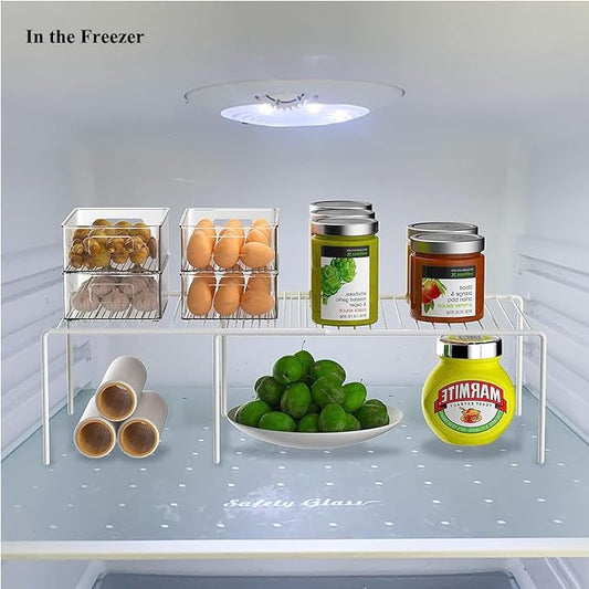 Kitchen Cabinet Organizer and Storage Shelves Expandable Freezer Shelf Organizer Rack with Scratch Resistant Feet for Counter Pantry Dish Spice Cupboards