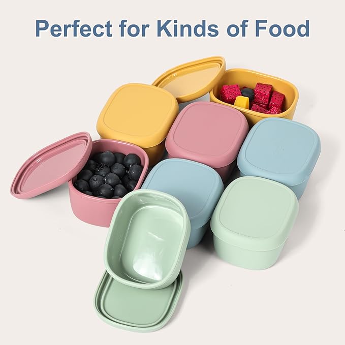 8 pcs 10 oz Silicone Snack Containers for Kids Small Food Containers with Lids, Fruit Container for Lunch, Stackable Lunch Container for Kids, Daycare, School and Travel