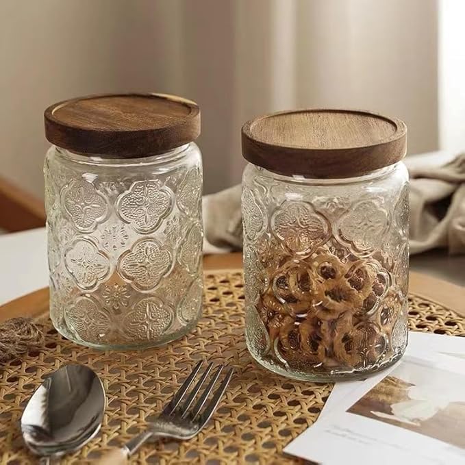 Vintage Glass Jar With Airtight Lid, Spice Jars Overnight Oats Containers Glass Storage Containers Kitchen Storage Containers for Sugar, Coffee, Tea,Candy Cookie,Pasta,Cereal