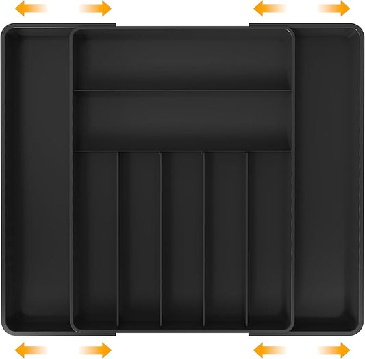 Simple Houseware Expandable Kitchen Drawer Flatware Organizer, Black – Adjustable Cutlery Tray with 9 Compartments for Utensils and Silverware
