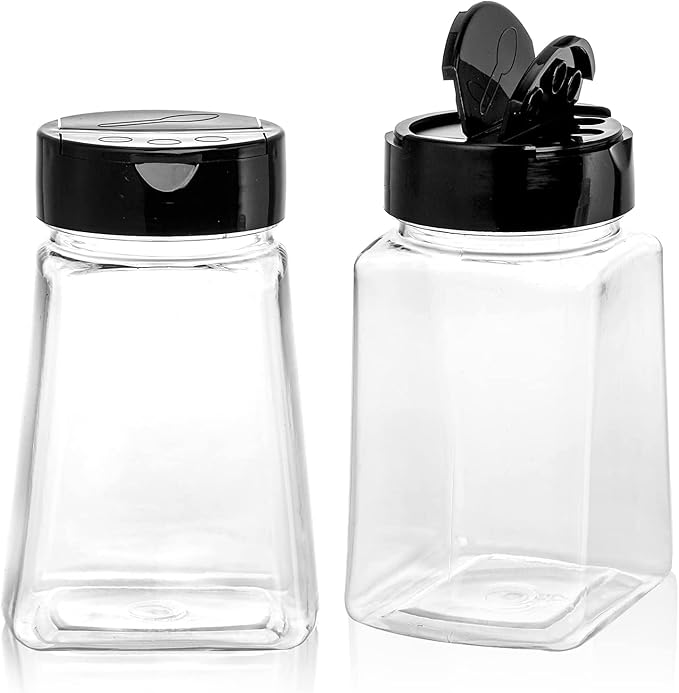 Tebery 24 Pack Clear Plastic Spice Jars with Black Flap Cap, 9OZ Seasoning Jars Storage Container Bottle To Pour Or Sifter Shaker for Storing Spice, Herbs and Powders