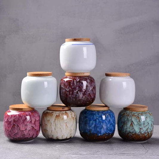 YYW Ceramics Tea Caddies Sugar Bowl Cereal Containers Storage Jars with Airtight Bamboo Lid for Food Storage Candy Cookie Buffet Coffee Oatmeal Tea Sugar Container (Light blue)