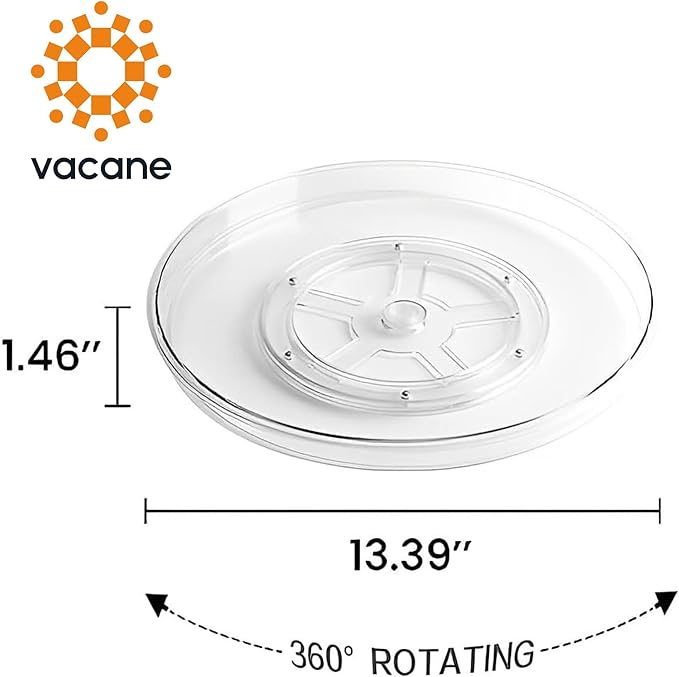 vacane 2-Pack 13Inch Lazy Susan Cabinet Organizer, Plastic Rotating Organizer Spice Rack Condiment Organizer for Pantry, Countertop, Cupboard, Refrigerator-Clear