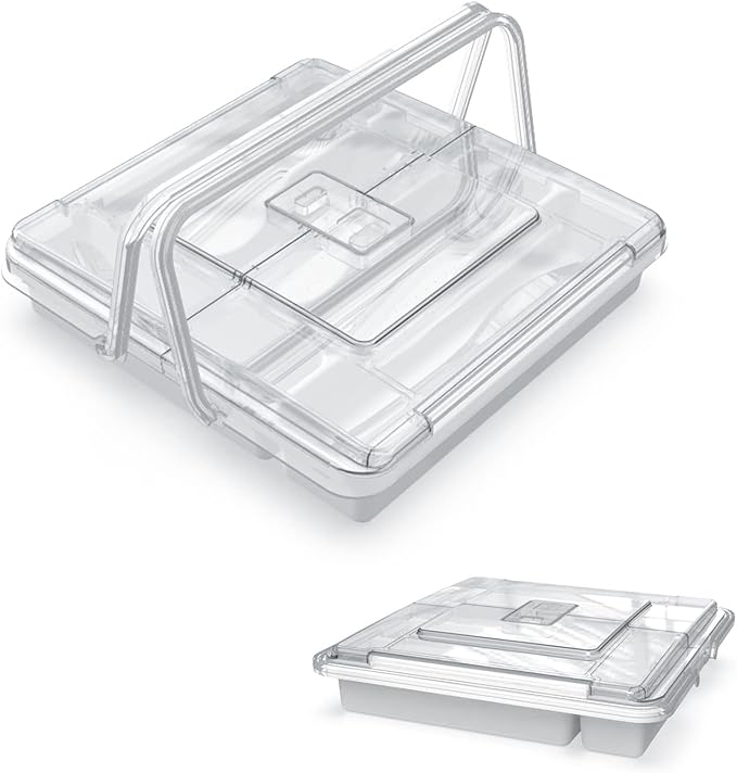 Silverware Organizer with Cover, Portable Cutlery Holder Flatware Tray with Lid Plastic Silverware Storage Box 5 Compartments for Kitchen Drawer (white)