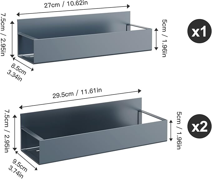 3 Pack Moveable Fridge Magnetic Spice Racks,Metal Grey