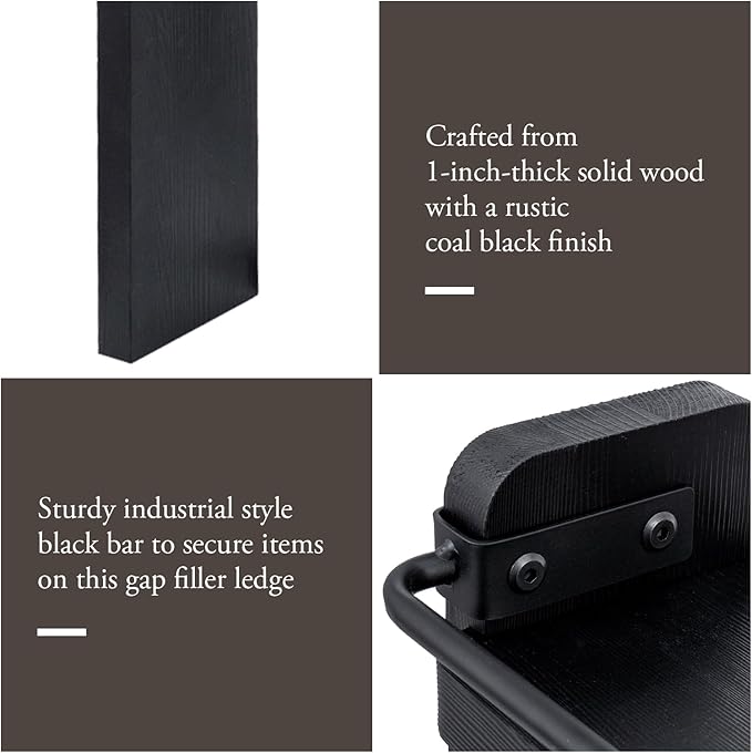 MyGift 33 Inch Wide Over The Stove Top Spice Shelf, Rustic Coal Black Solid Wood and Industrial Black Metal Space Saving Stovetop Range Storage Display Rack